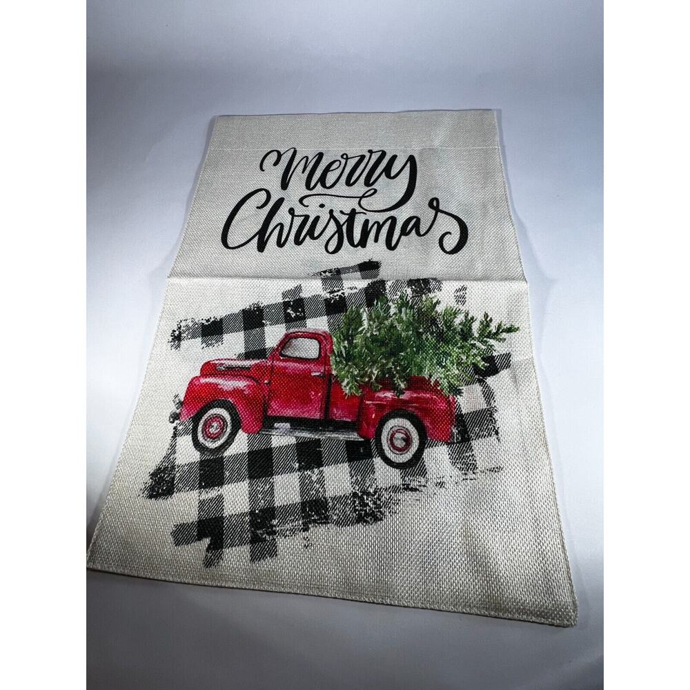 NEW Christmas Garden Yard Flag Buffalo Plaid Red Old Truck Canvas Double Sided